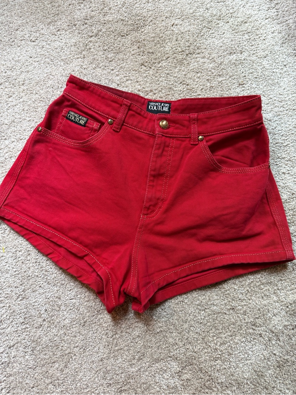 Y2K Versace Jeans Collection Red High-Waist Shorts